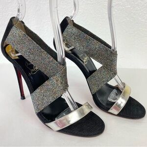 Christian Louboutin Elastagram 4 inch Blk Suede Specchino Leather Heels